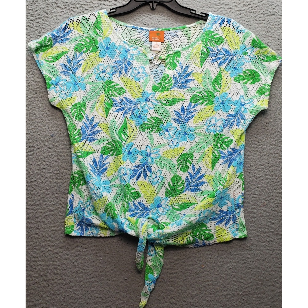 Hearts Of‎ Palm Sheer Swim Cover Top Women Medium Tropical Keyhole Ring Knot Hem